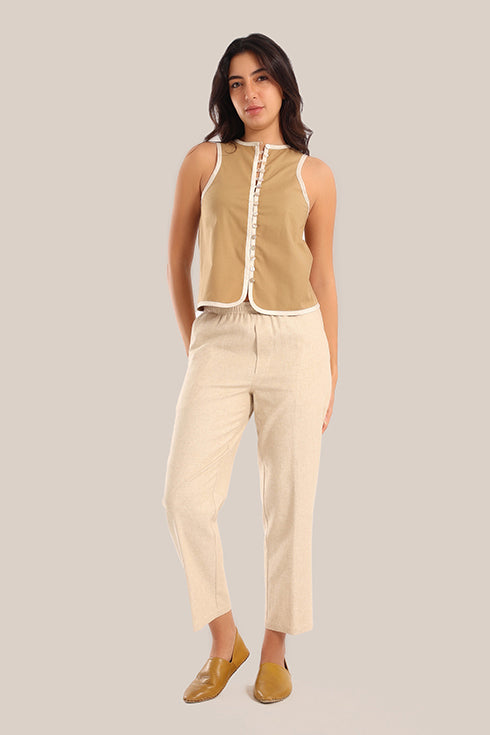 Short sleeveless round neck cotton vest